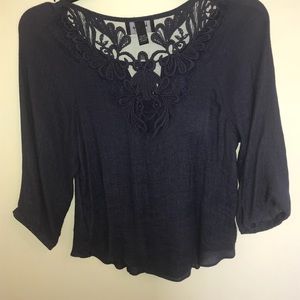 3/4 sleeves navy blue blouse